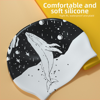 Καπέλο κολύμβησης από σιλικόνη για γυναίκες με μακριά μαλλιά, αδιάβροχο και μη ελαστικό, επαγγελματικό καπέλο κολύμβησης με σχέδιο