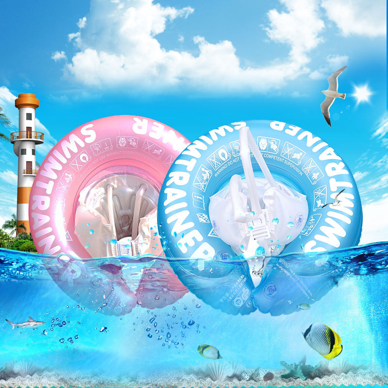 Vaikų plaukimo žiedas su storu dirželiu po pažas, raidžių raštas, PVC