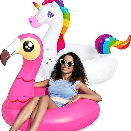 Nafukivani plivački prsten Flamingo Jednorog za odrasle, ekološki PVC, debljina 0.25 mm, print dizajn, pogodan za bazene, jezera, rijeke