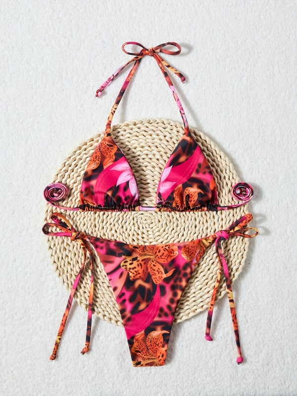 Bikini set s otiskom, halter oko vrata, ljetna novost 2026, europsko-američki stil