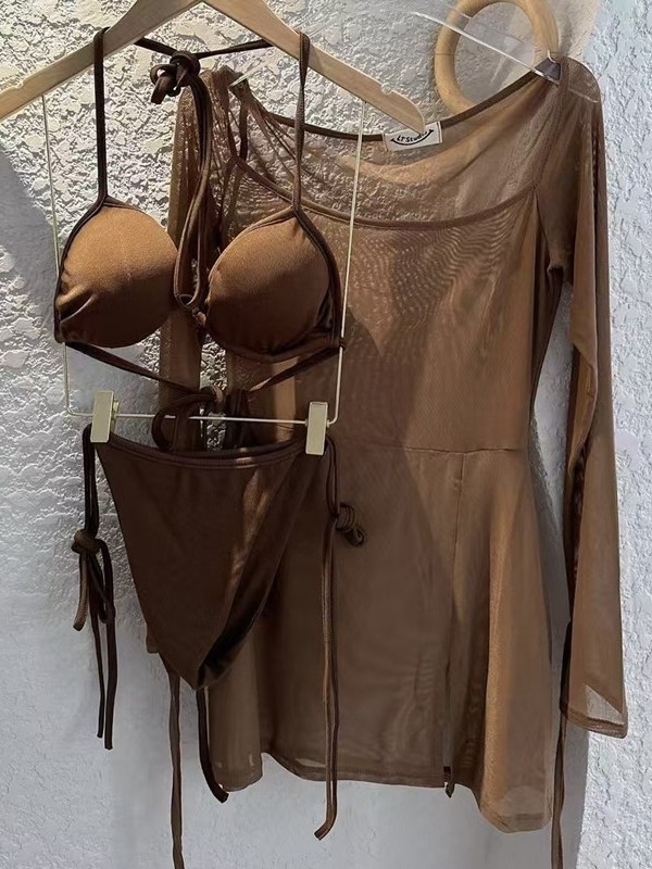 Trodijelni mreasti kupaći set, s jastučićima za prsa i bez čelične potpore; materijal: najlon; podstava: poliester s 20% spandeksa; stil: korejski, seksi, uski kroj