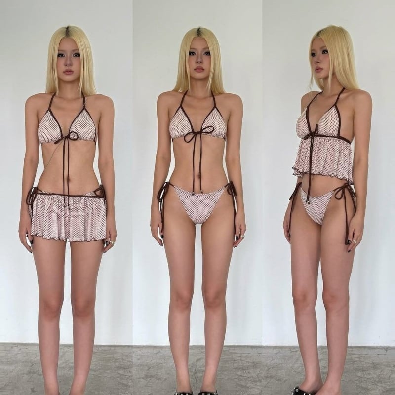 Novi bikini u IN stilu s točkicama, trostruke trake, seksi donji dio s suknjom za žene