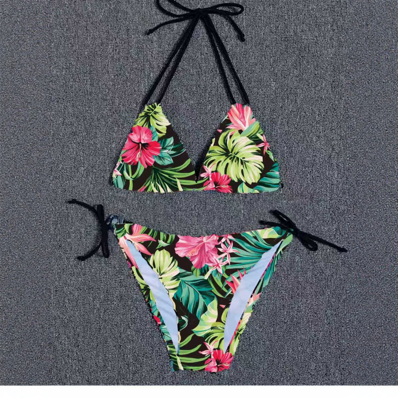 Ženski bikini set s cvjetnim uzorkom, brzo sušenje, s napunjenim košaricama, bez čelične potpore