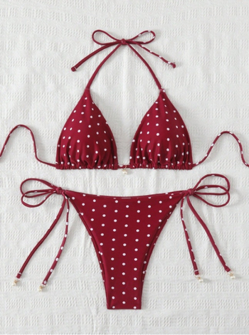 2025 Dvodijelni bikini za žene s točkicama, vezanje za podizanje dekoltea, sportski stil