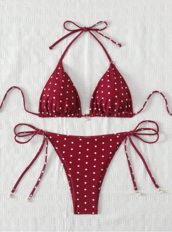 2025 Dvodijelni bikini za žene s točkicama, vezanje za podizanje dekoltea, sportski stil