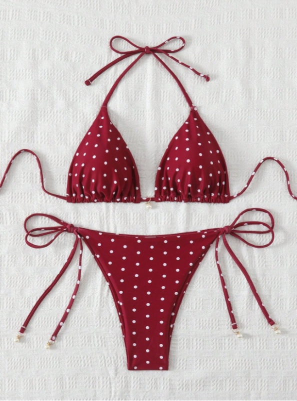 2025 Dvodijelni bikini za žene s točkicama, vezanje za podizanje dekoltea, sportski stil