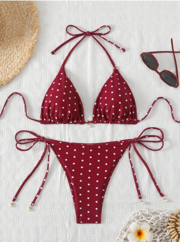 2025 Dvodijelni bikini za žene s točkicama, vezanje za podizanje dekoltea, sportski stil