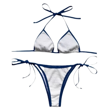 Ženski bikini s trakama, Push-Up trokutasti top, dvodjelni set, visok struk, izdržljiv poliester (80% poliester; podstava 20% poliester; težina 200 g; umetak za dojke; uzorak: jednobojni, visok struk, bez leđa)