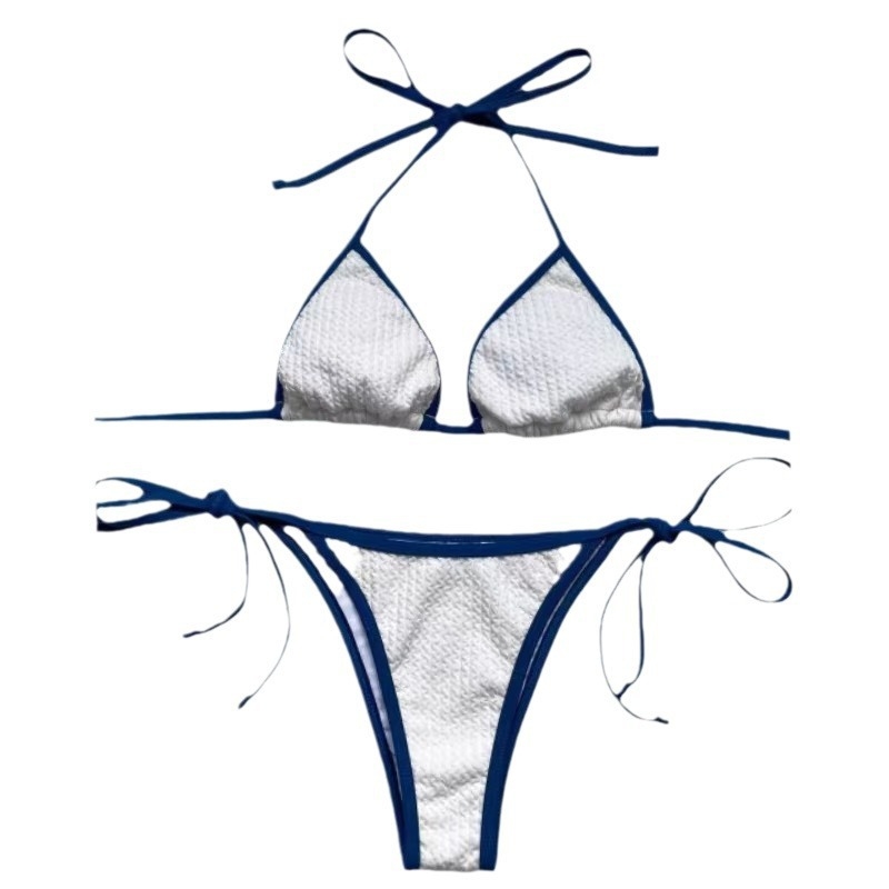 Ženski bikini s trakama, Push-Up trokutasti top, dvodjelni set, visok struk, izdržljiv poliester (80% poliester; podstava 20% poliester; težina 200 g; umetak za dojke; uzorak: jednobojni, visok struk, bez leđa)