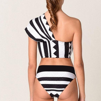 Bikini s jednim ramenom i čvorom - cvjetni uzorak, poliester s 14% elastana, jastučić za prsa, podstava od poliestera