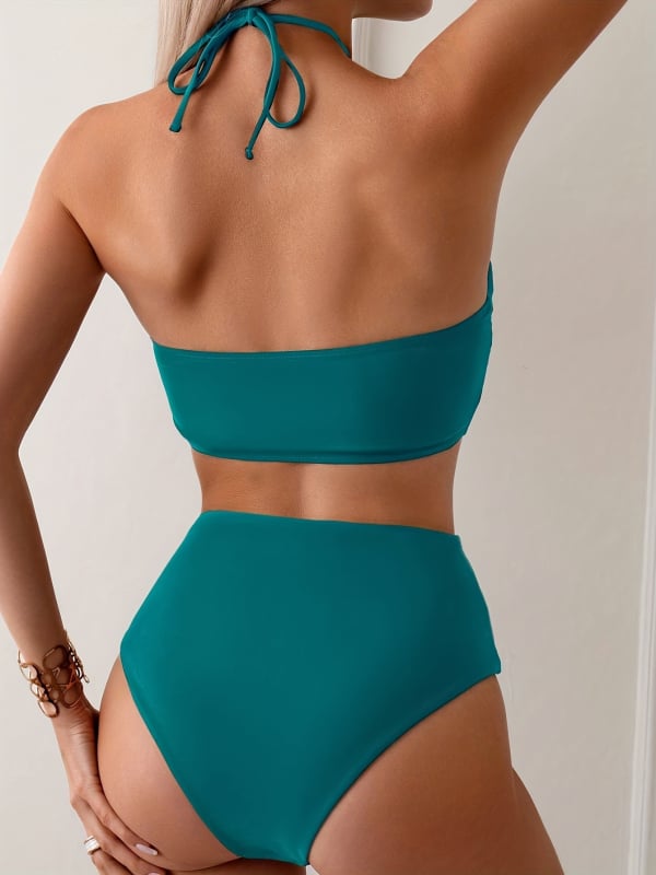 Dvije-dijelni halterne bikini za žene, s umetkom za grudi, Nylon/Spandex 80/20, visokim strukom, podstava od poliestera
