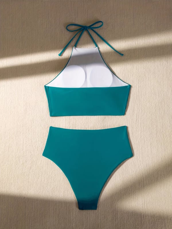 Dvije-dijelni halterne bikini za žene, s umetkom za grudi, Nylon/Spandex 80/20, visokim strukom, podstava od poliestera