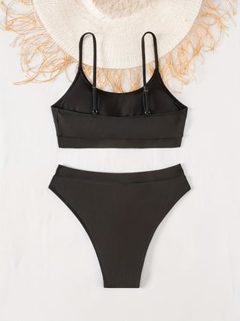 Visokog struka dvodijelni bikini, seksi bez leđa, europsko-američki stil, poliester, brzo suši, visoka elastičnost, izdržljiv.