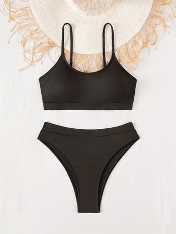 Visokog struka dvodijelni bikini, seksi bez leđa, europsko-američki stil, poliester, brzo suši, visoka elastičnost, izdržljiv.