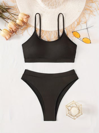 Visokog struka dvodijelni bikini, seksi bez leđa, europsko-američki stil, poliester, brzo suši, visoka elastičnost, izdržljiv.