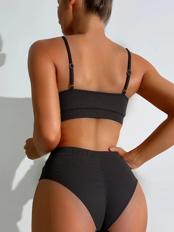 Visokog struka dvodijelni bikini, seksi bez leđa, europsko-američki stil, poliester, brzo suši, visoka elastičnost, izdržljiv.