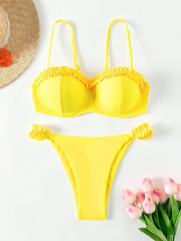 Dvije dijelni bikini s podrškom i jastučićima, bez leđa, visoka elastičnost, poliester tkanina