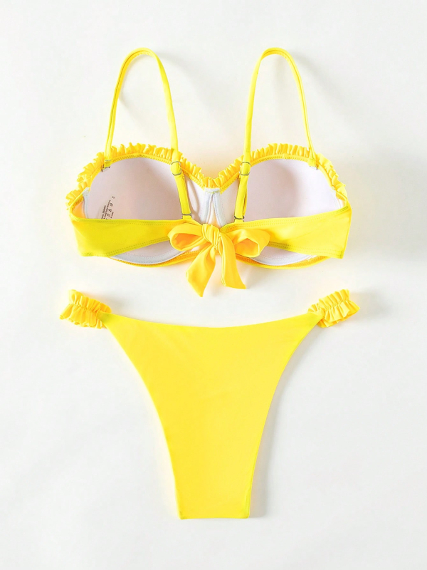 Dvije dijelni bikini s podrškom i jastučićima, bez leđa, visoka elastičnost, poliester tkanina