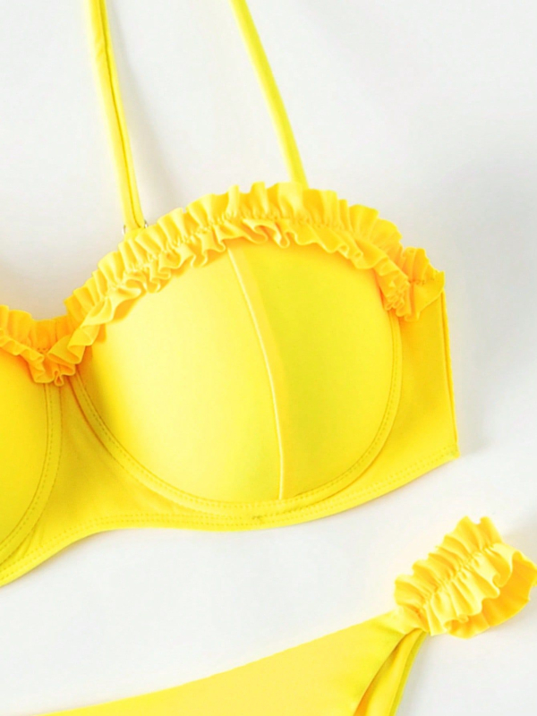 Dvije dijelni bikini s podrškom i jastučićima, bez leđa, visoka elastičnost, poliester tkanina