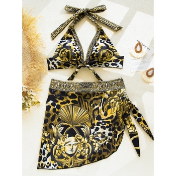 Trodjelni bikini s OEM/ODM prilagodbom, najlon tkanina s poliester podstavom, jastučić za grudi i bez metalne potpore