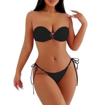 Trodjelni bikini s OEM/ODM prilagodbom, najlon tkanina s poliester podstavom, jastučić za grudi i bez metalne potpore
