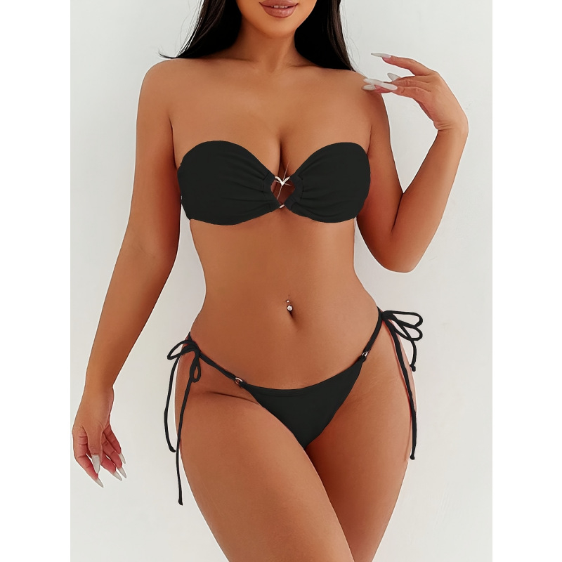 Trodjelni bikini s OEM/ODM prilagodbom, najlon tkanina s poliester podstavom, jastučić za grudi i bez metalne potpore