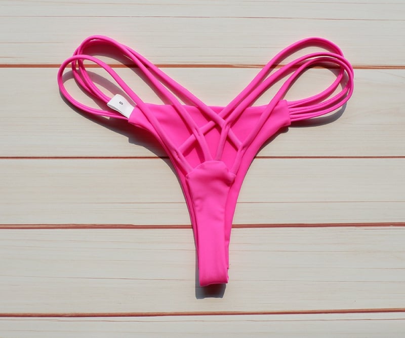 Μπικίνι thong bottom με μπροστινό κόμβο πεταλούδας — γρήγορο στέγνωμα, υψηλή ελαστικότητα, νάιλον ύφασμα 85%, χωρίς μπανέλα