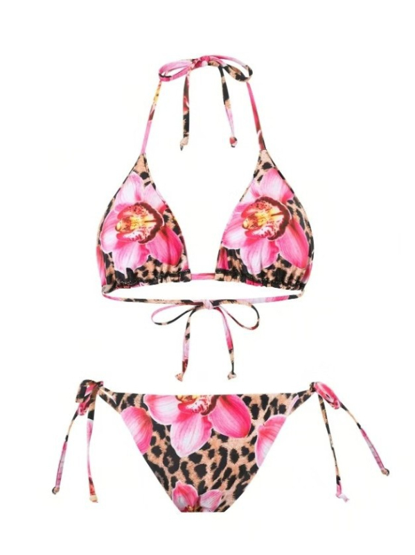 Trojedalni bikini s otiskom cvijeća, seksi kroj, s jastučićima u košaricama, bez žice, poliester 180 g/m², 82% poliester, podstava 18%