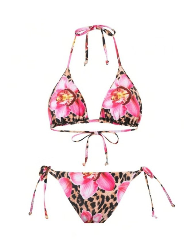 Trojedalni bikini s otiskom cvijeća, seksi kroj, s jastučićima u košaricama, bez žice, poliester 180 g/m², 82% poliester, podstava 18%