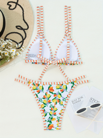 Trokutasti bikini set s cvjetnim printom, bez leđa, s podstavljenim košaricama, poliester 82%, podstava 18%, 150 g