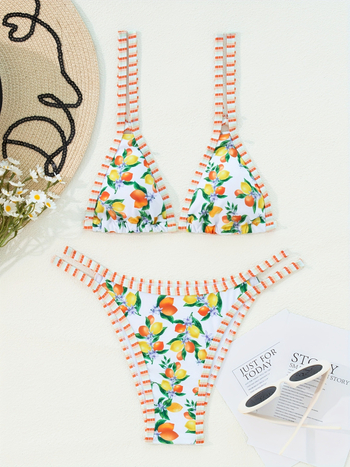 Trokutasti bikini set s cvjetnim printom, bez leđa, s podstavljenim košaricama, poliester 82%, podstava 18%, 150 g