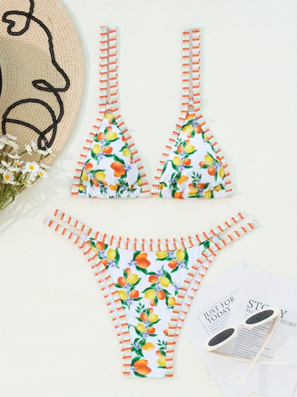 Trokutasti bikini set s cvjetnim printom, bez leđa, s podstavljenim košaricama, poliester 82%, podstava 18%, 150 g