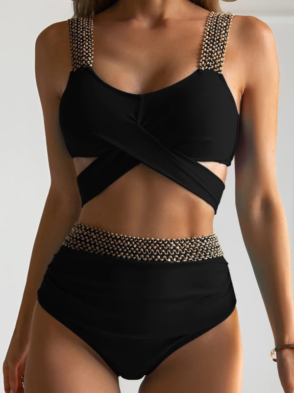 Dvije-dijelni bikini s trakama, resort stil; poliester 82%; umetak za grudi; bez metalne potpore; donji dio: briefs