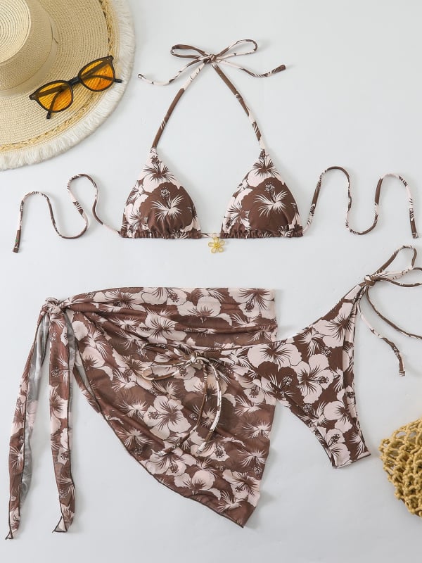 Bikini donji dio s floralnim uzorkom, s jastučićima, poliester materijal, pogodan za plivanje