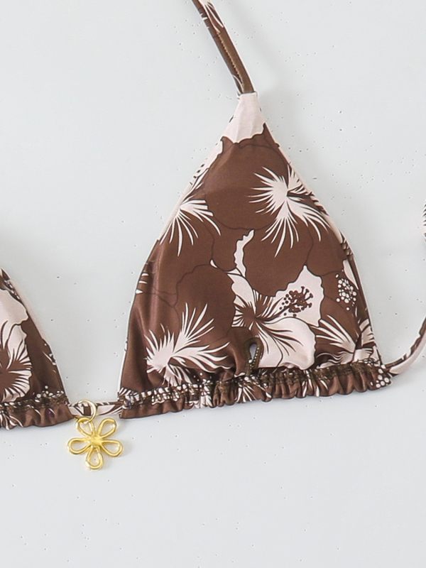Bikini donji dio s floralnim uzorkom, s jastučićima, poliester materijal, pogodan za plivanje