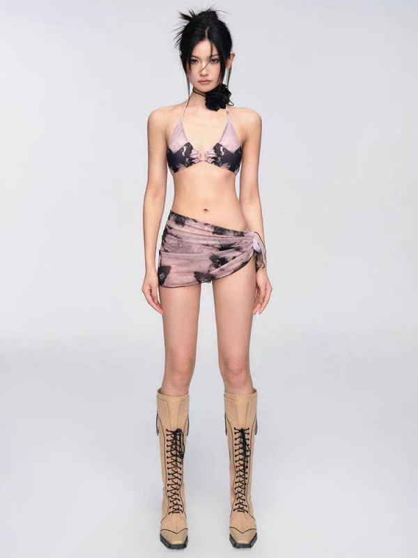 Trodijelni bikini set s dizajnom postapokaliptičnog leptira Maillard, jastučići za grudi, brzo sušeći materijal