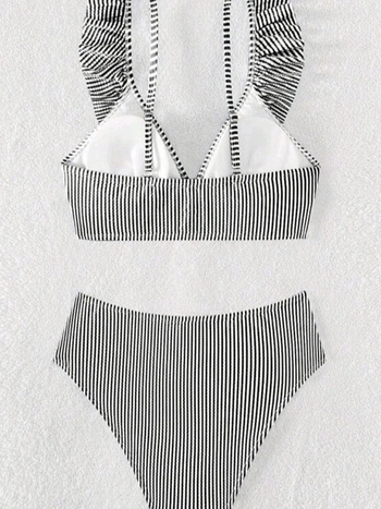 Ženski split bikini s naglašenim strukom, brzo se suši, poliester 82% s podlogom 18%, s umetcima za grudi, bez metalne potpore, bez naramenica