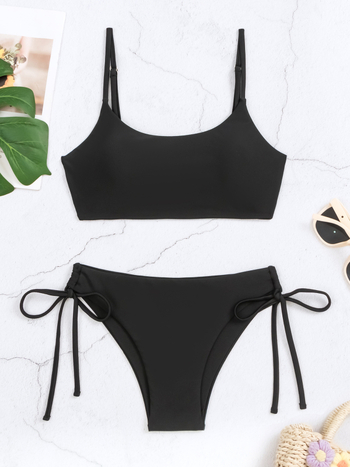 Trodijelni bikini set: trokutasti gornji dio s čeličnom potporom i podrškom za grudi, brzo sušeći poliester