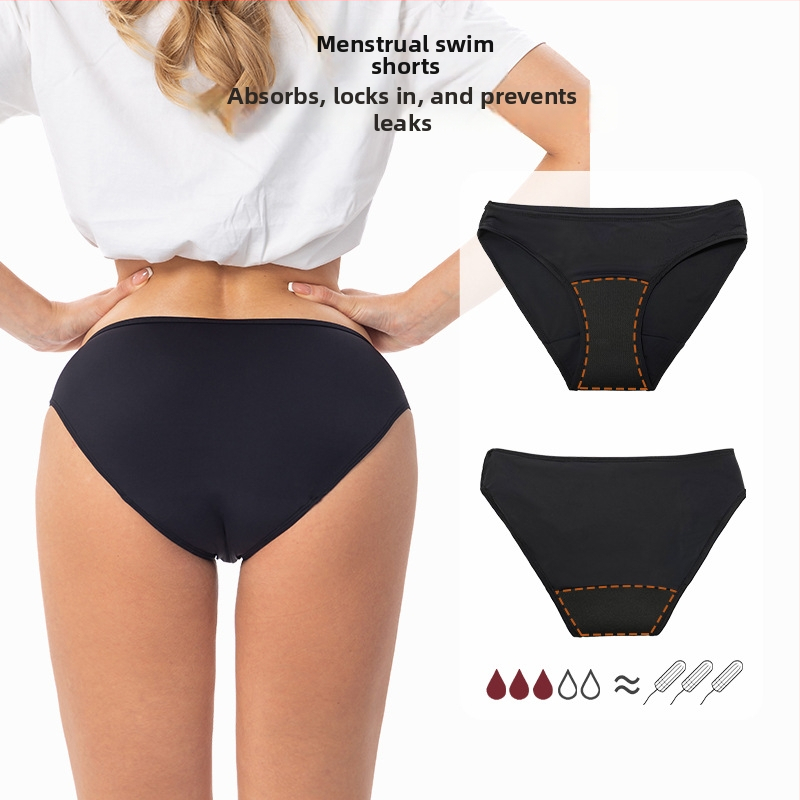 Menstruatsioonilised ujumisaluspüksid kolmekihilise lekkekindla disainiga, keskmise kõrgusega vöökoht, nailon 88%, krospõõr 100% polüester; füsioloogilised püksid noortele naistele