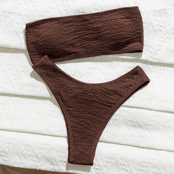 Dvije dijelni bikini set — top bez naramenica s jastučićima za grudi, donji dio briefs, jednobojni uzorak, poliester (95%) s 5% spandex podstavom