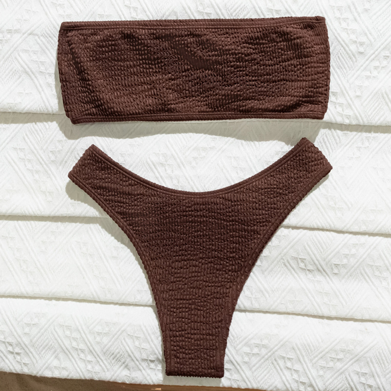 Dvije dijelni bikini set — top bez naramenica s jastučićima za grudi, donji dio briefs, jednobojni uzorak, poliester (95%) s 5% spandex podstavom