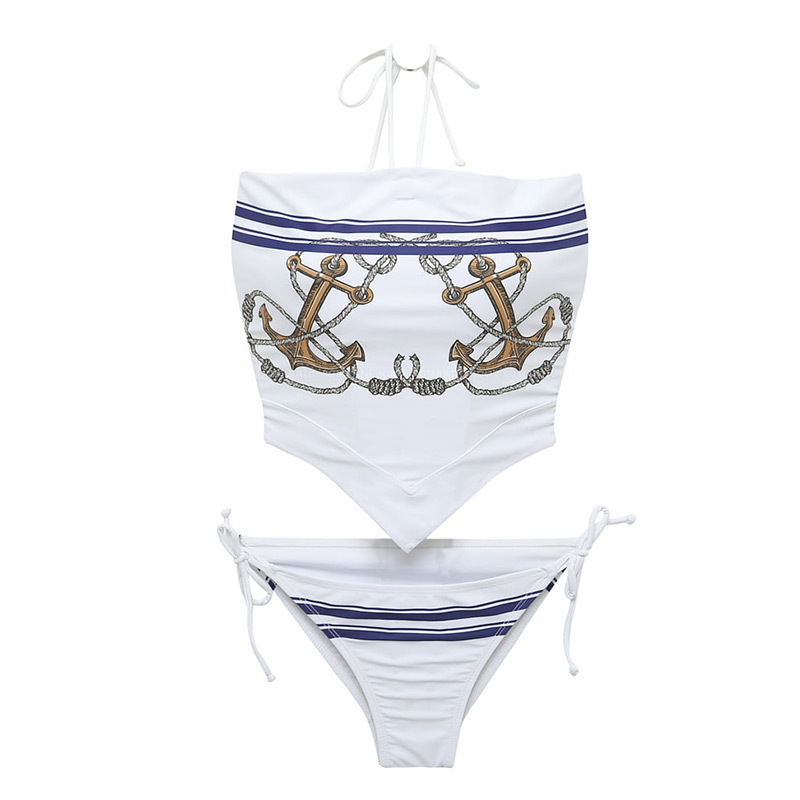 Dvije dijelne bikini set, mornarski stil, trokutasti gornji dio, otvorena leđa, s jastučićima, najlon 82%, podstava poliester 98%, težina 200 g