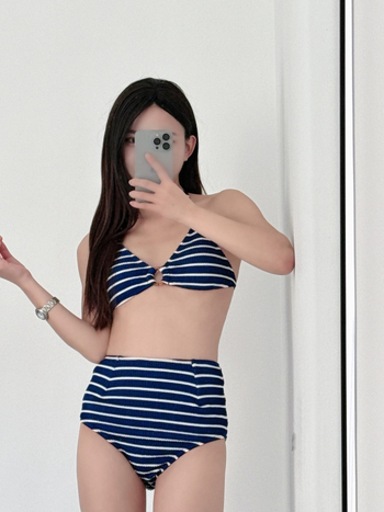 Ženski dvodijelni bikini s prugama, visokim strukom, seksi leđa, jastučić za bust; materijal najlon, podstava poliester, težina 200 g