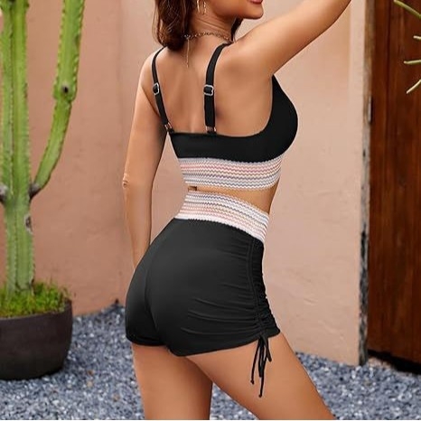 Ženski bikini set visokog struka s vezicom, dvodijelni, gornji dio s kostima bez jastučića, brzo sušeći najlon