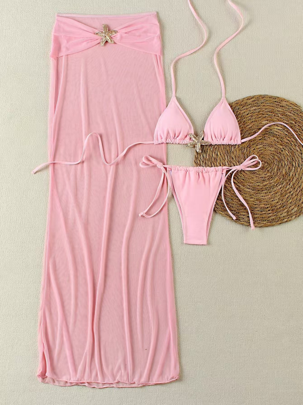 Ženski bikini set od tri komponente sa suknjom - elastični najlonski kupaći, umetci za prsa, 82% najlona, 230 g