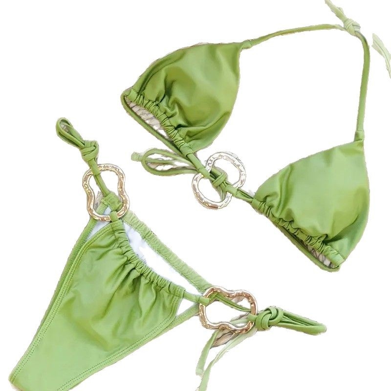 Ženski bikini kupaći kostim, dvodijelni, vezice, otvorena leđa, seksi stil; poliester tkanina s 82% najlona, umetci za poprsje, poliester podstava