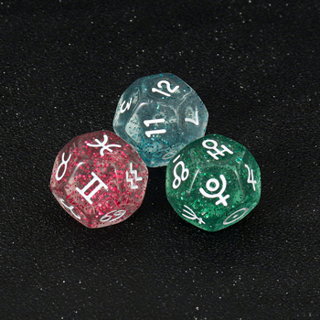 12‑strane konstelacijske kocke, akrilne, rekviziti za stolne igre, set od 3 komada