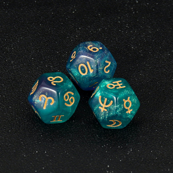 12‑strane konstelacijske kocke, akrilne, rekviziti za stolne igre, set od 3 komada