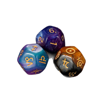 12‑strane konstelacijske kocke, akrilne, rekviziti za stolne igre, set od 3 komada