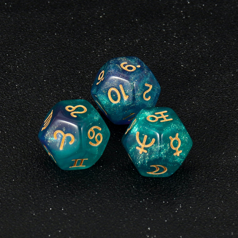 12‑strane konstelacijske kocke, akrilne, rekviziti za stolne igre, set od 3 komada
